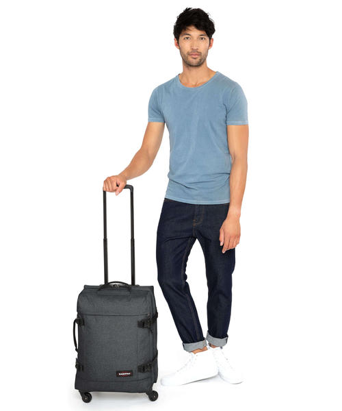 Чемодан Eastpak Trans4 S Spinner (4 колеса), черный джинсовый материал, 54 см