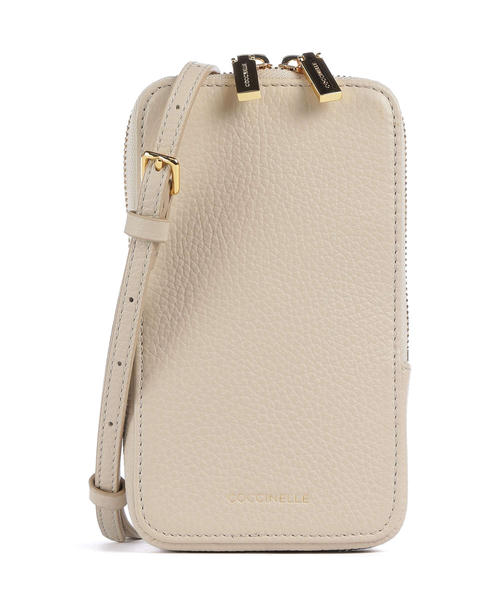 sumka-dlia-telefona-coccinelle-flor-iz-zernistoi-kozhi-tsveta-pesochnogo-stekla