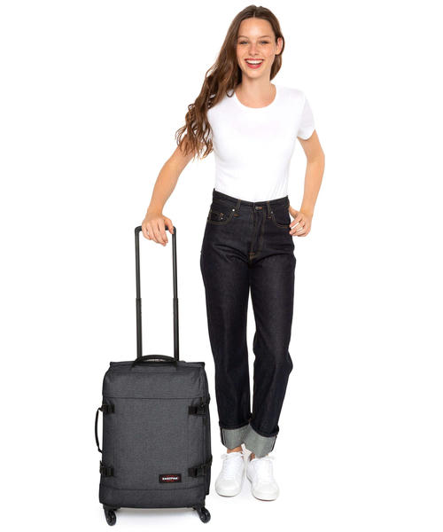 Чемодан Eastpak Trans4 S Spinner (4 колеса), черный джинсовый материал, 54 см